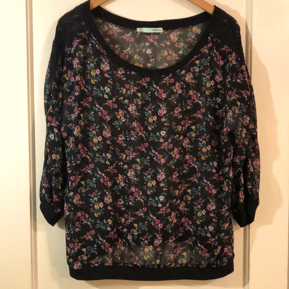 Maurices Black Lace 3/4 Sleeve Floral Blouse